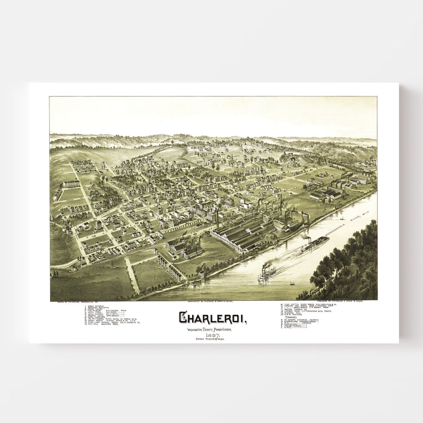 Vintage Map of Charleroi, Pennsylvania, 1897 Wall Art