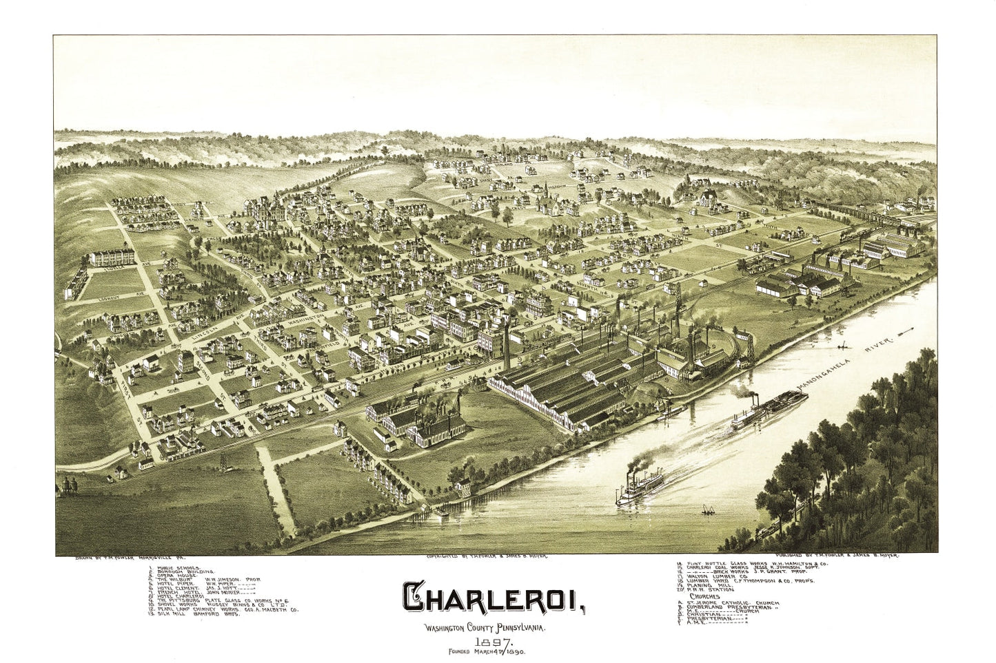 Vintage Map of Charleroi, Pennsylvania, 1897 Wall Art