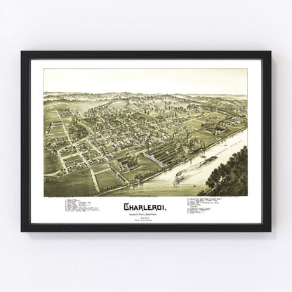 Vintage map of Charleroi, Pennsylvania, 1897, digitally restored antique cartographic print