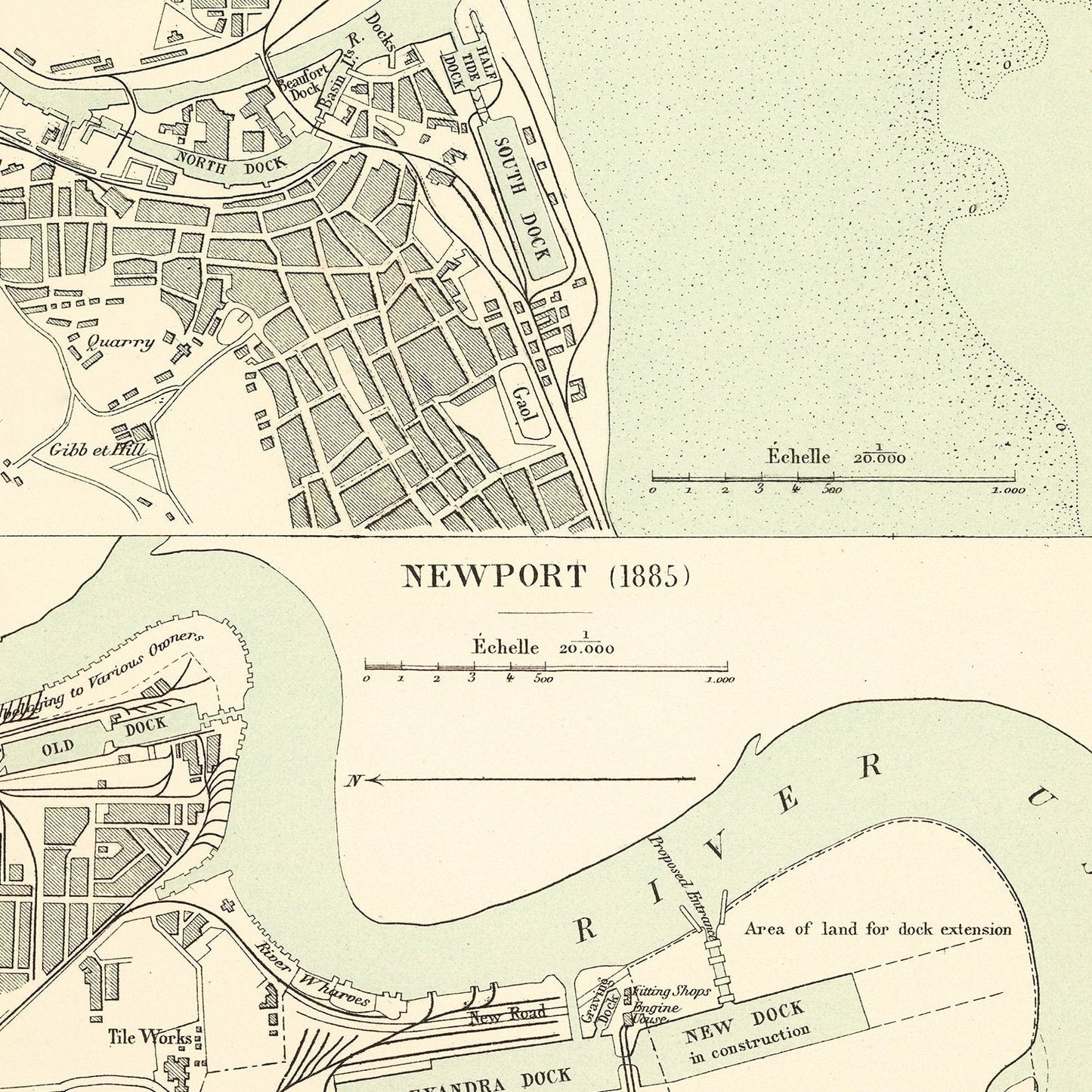 Vintage Map of Swansea, Wales, 1885