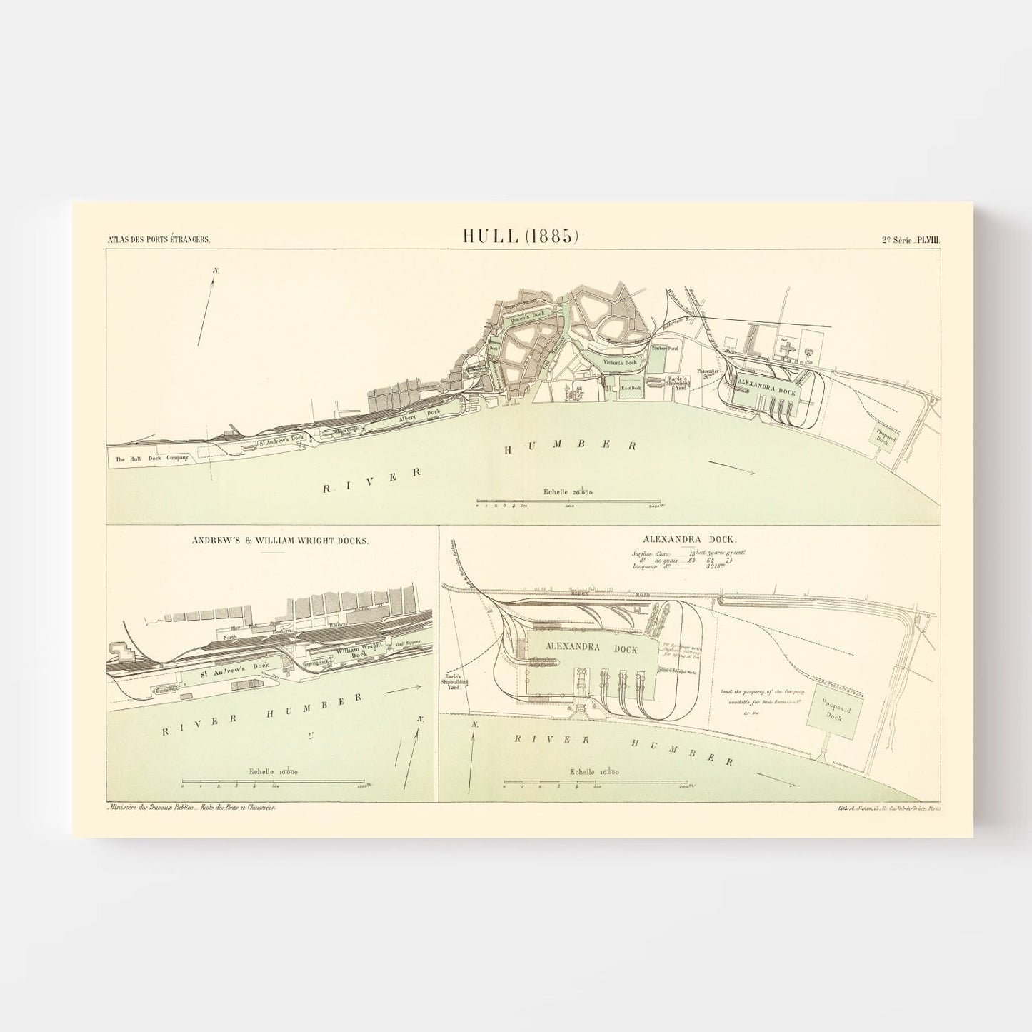 Vintage Map of Hull, England, 1885