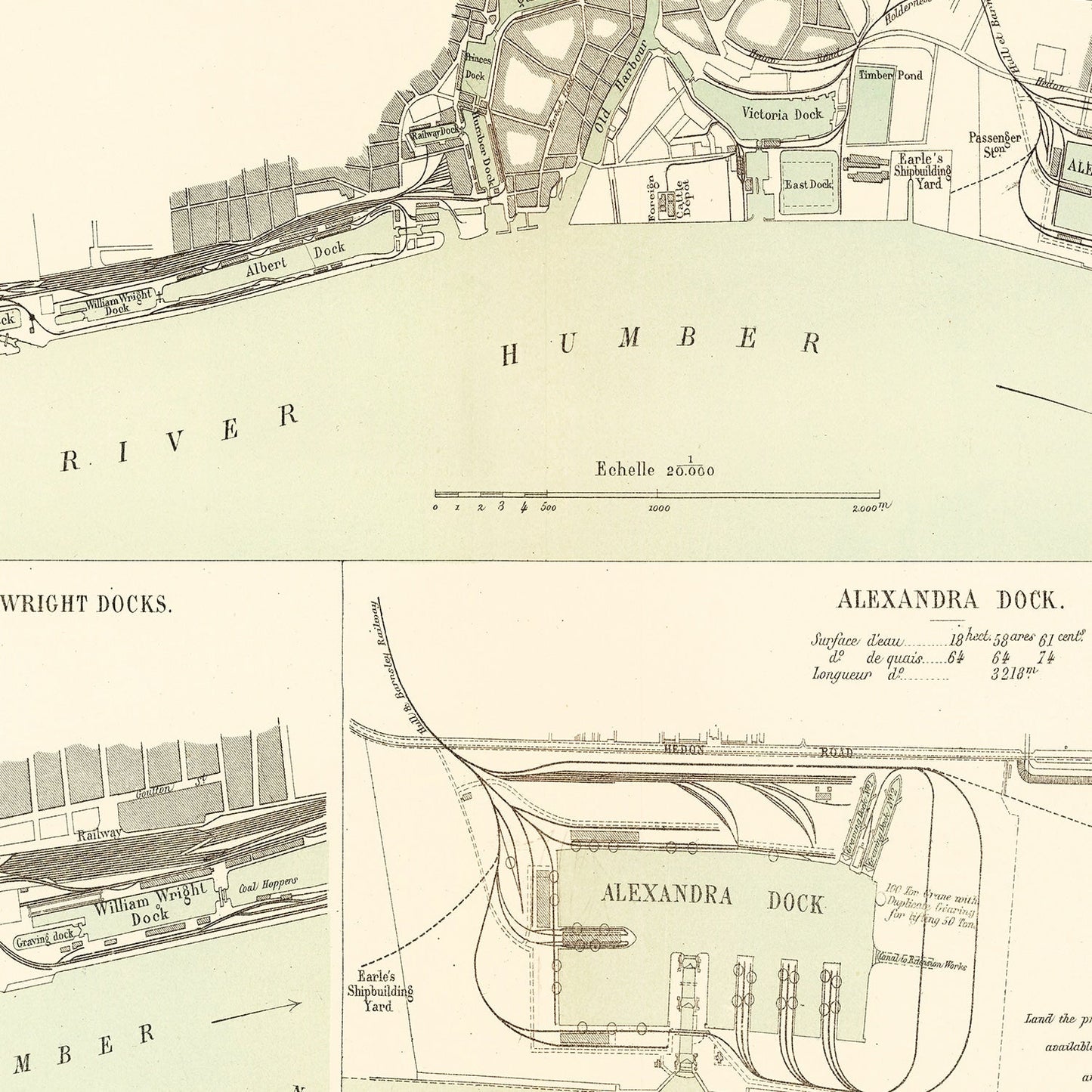Vintage Map of Hull, England, 1885
