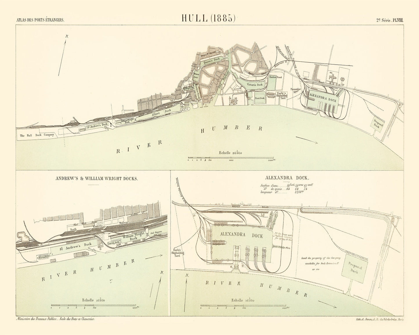Vintage Map of Hull, England, 1885