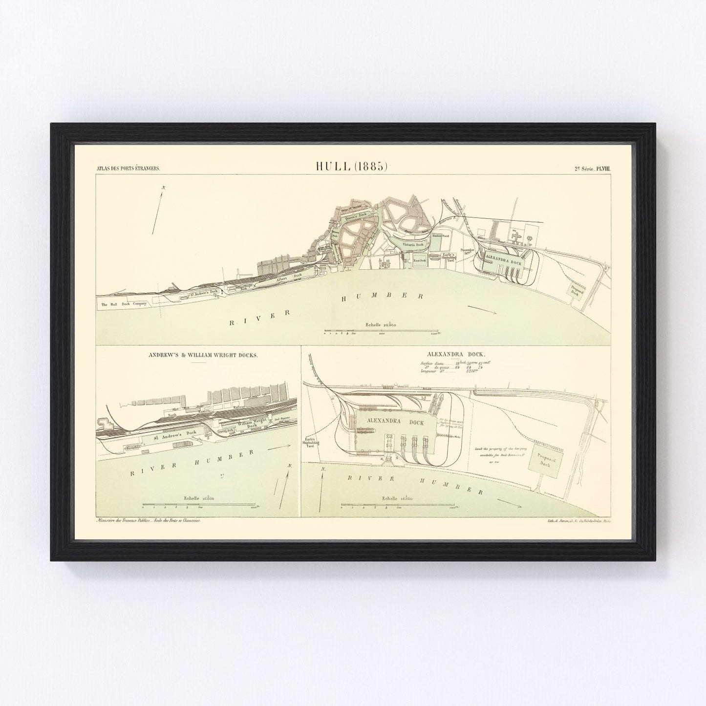 vintage map of Hull, England, 1885