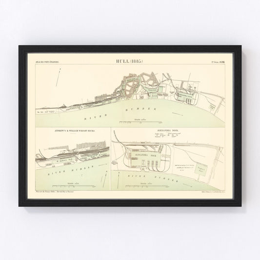 vintage map of Hull, England, 1885