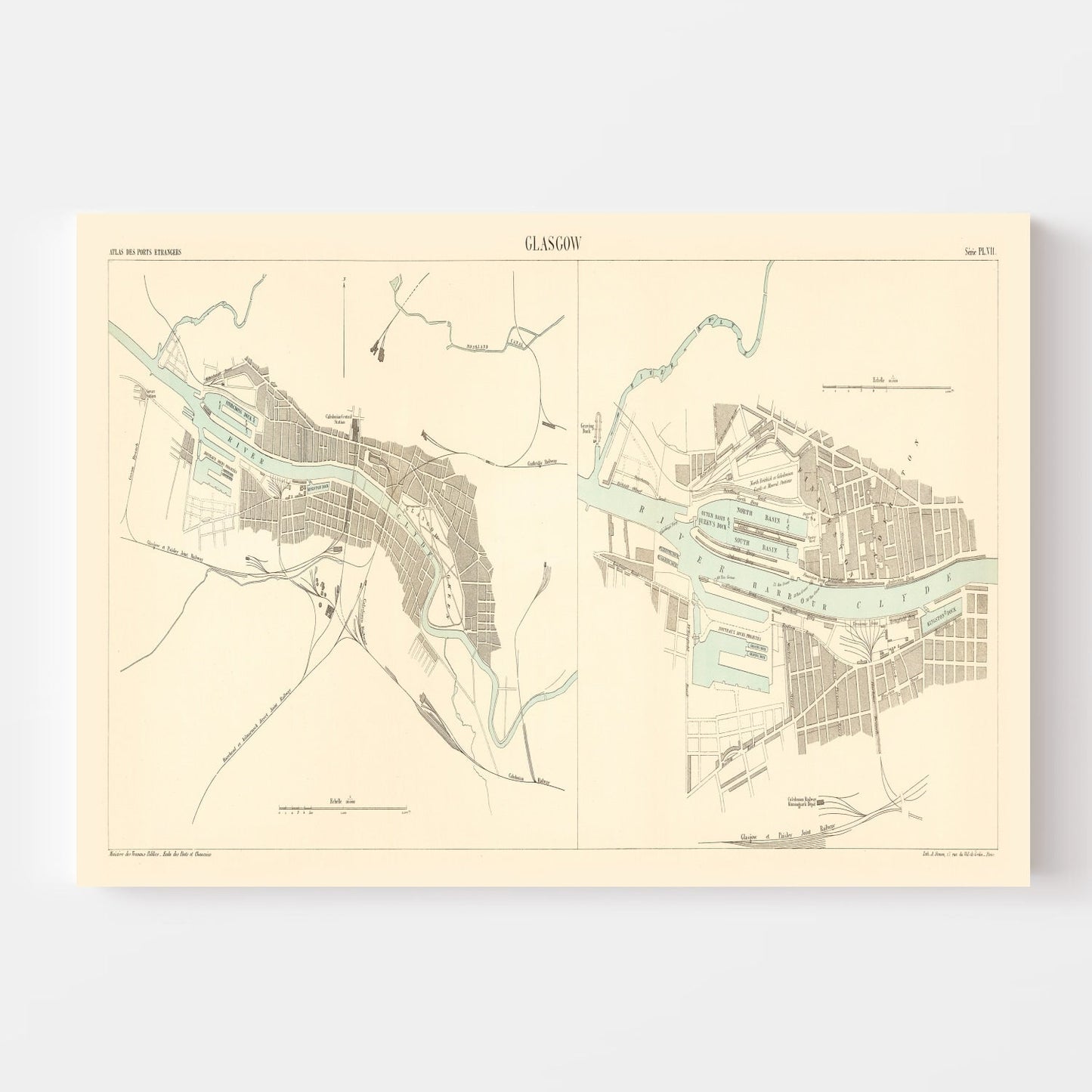 Vintage Map of Glasgow, England, 1886