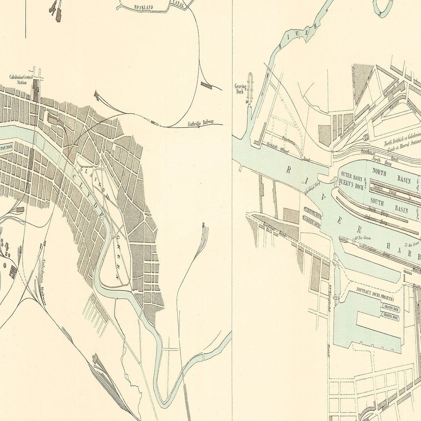 Vintage Map of Glasgow, England, 1886