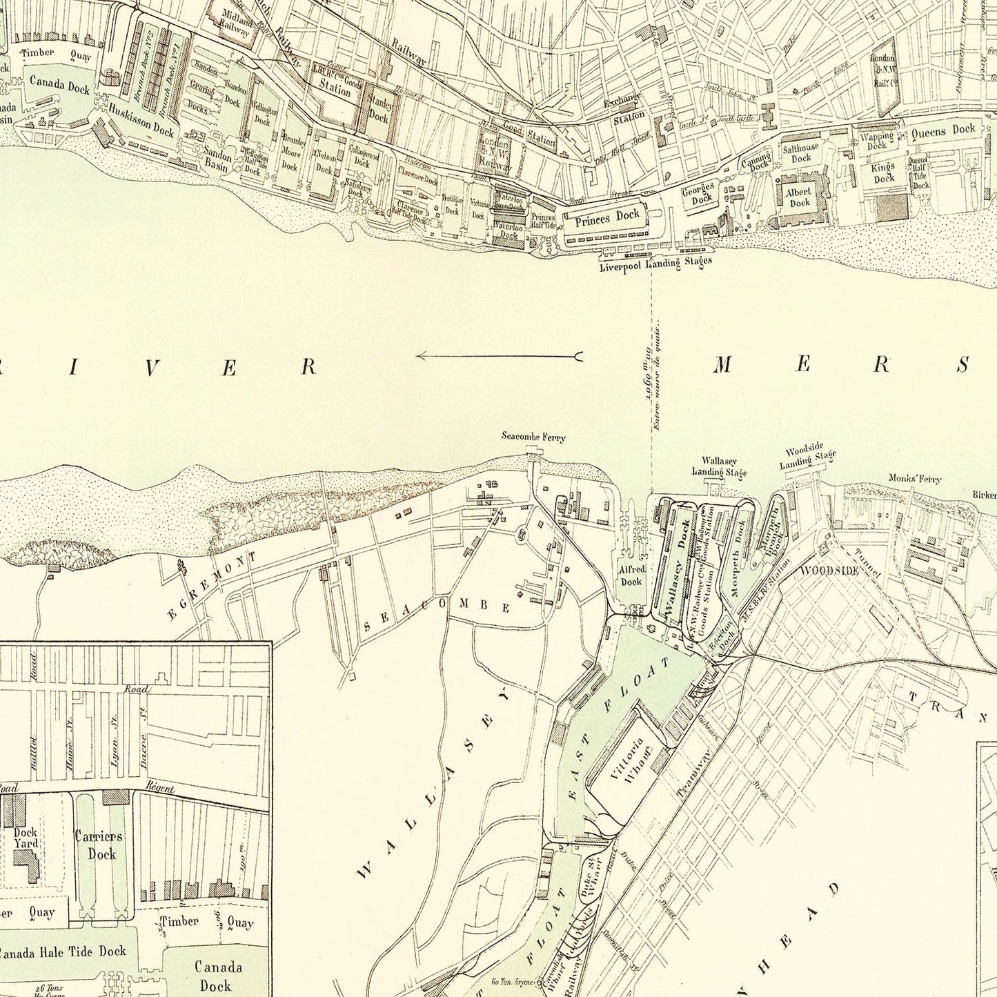 Vintage Map of Liverpool, England, 1885