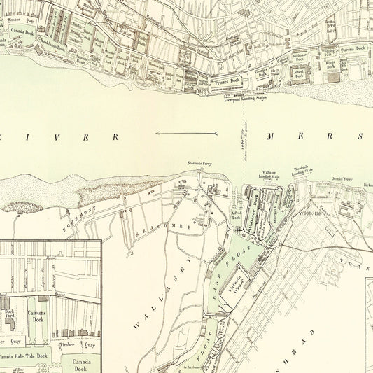 Vintage Map of Liverpool, England, 1885