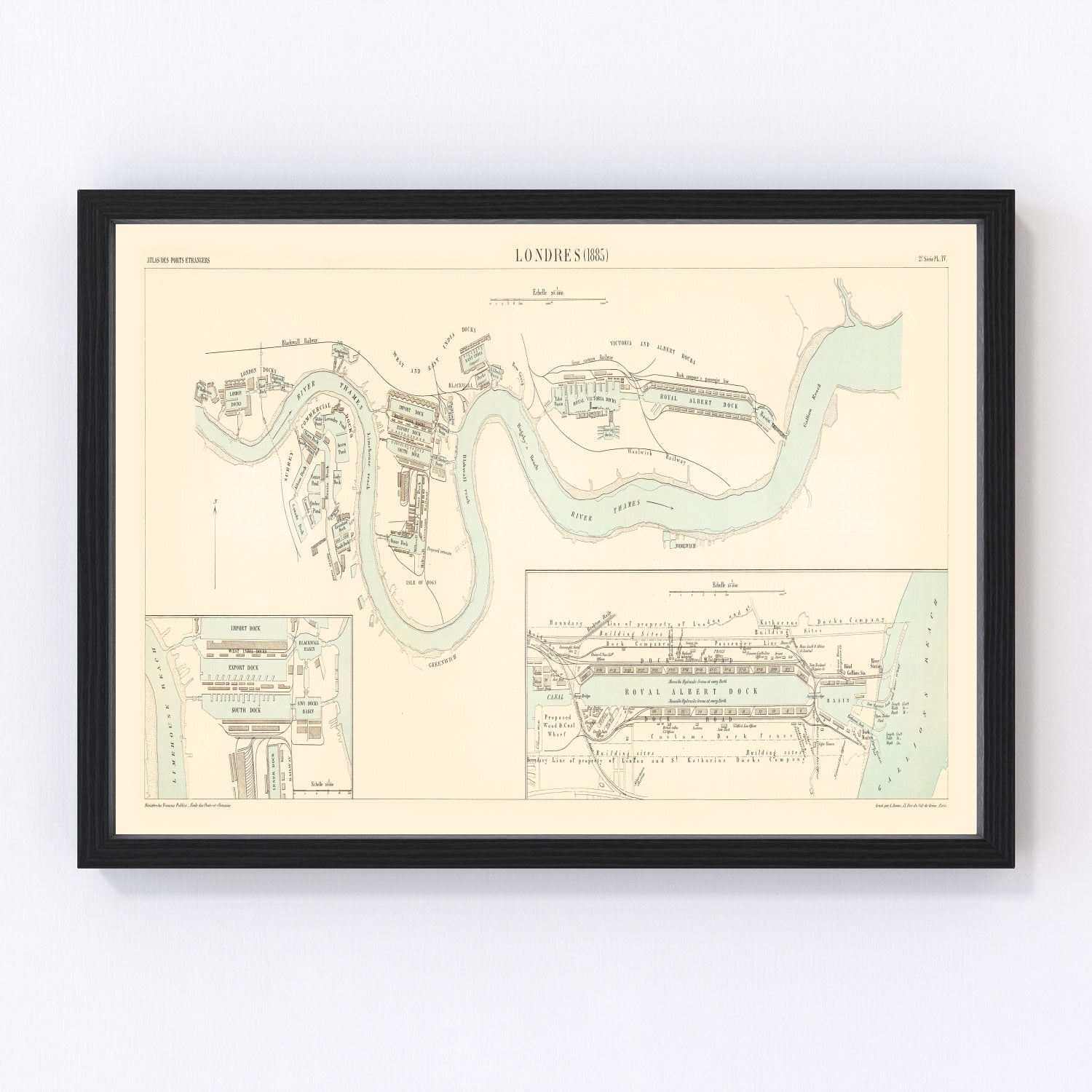 vintage map of London, England, 1885