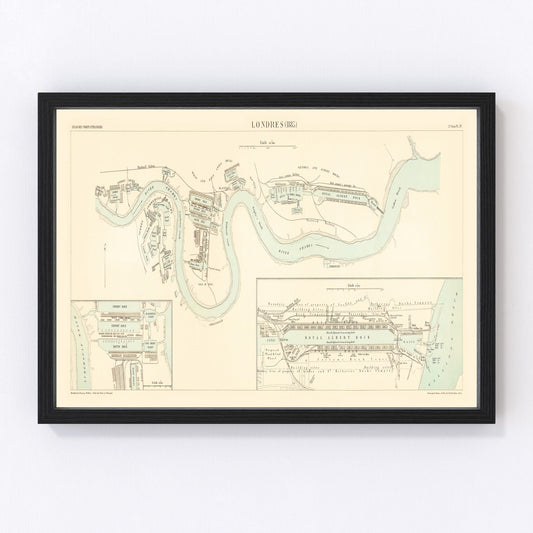 vintage map of London, England, 1885