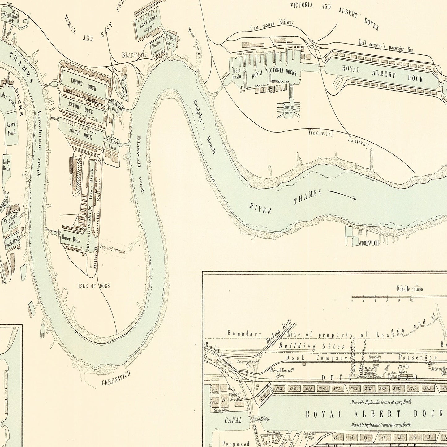 Vintage Map of London, England, 1885