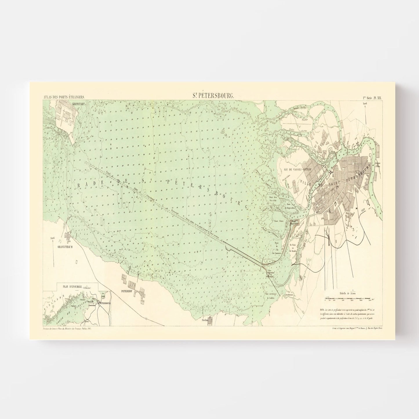 Vintage Map of Saint Petersburg, Russia, 1884