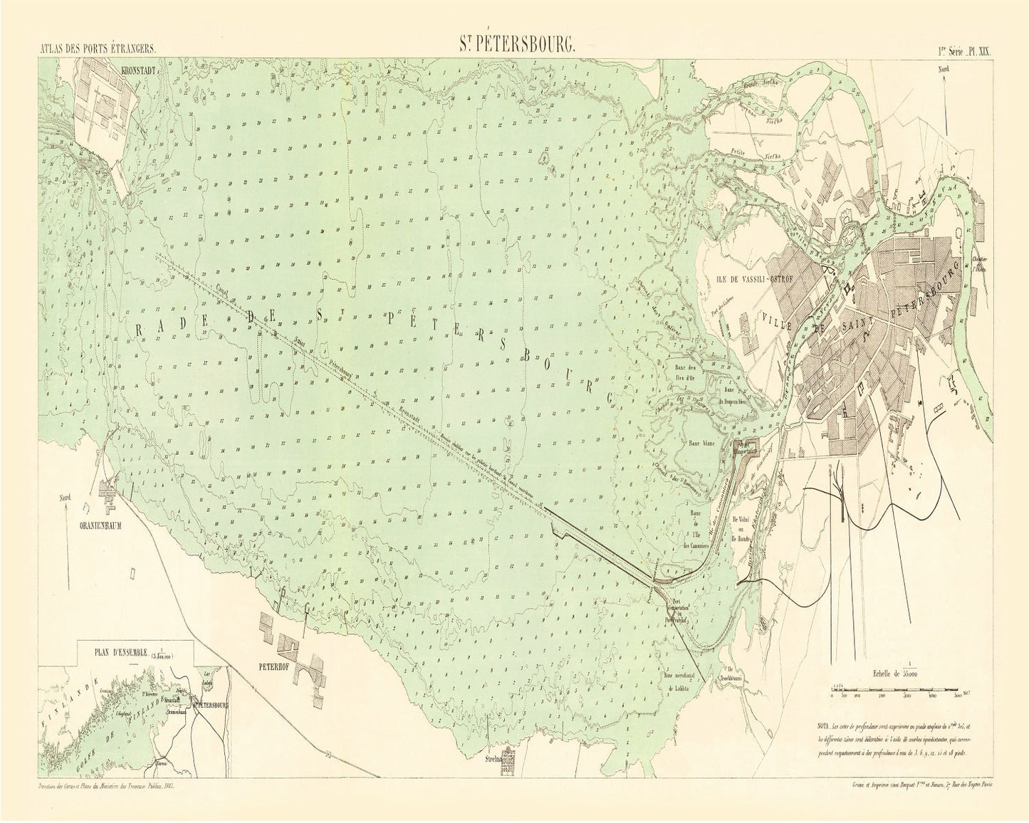 Vintage Map of Saint Petersburg, Russia, 1884