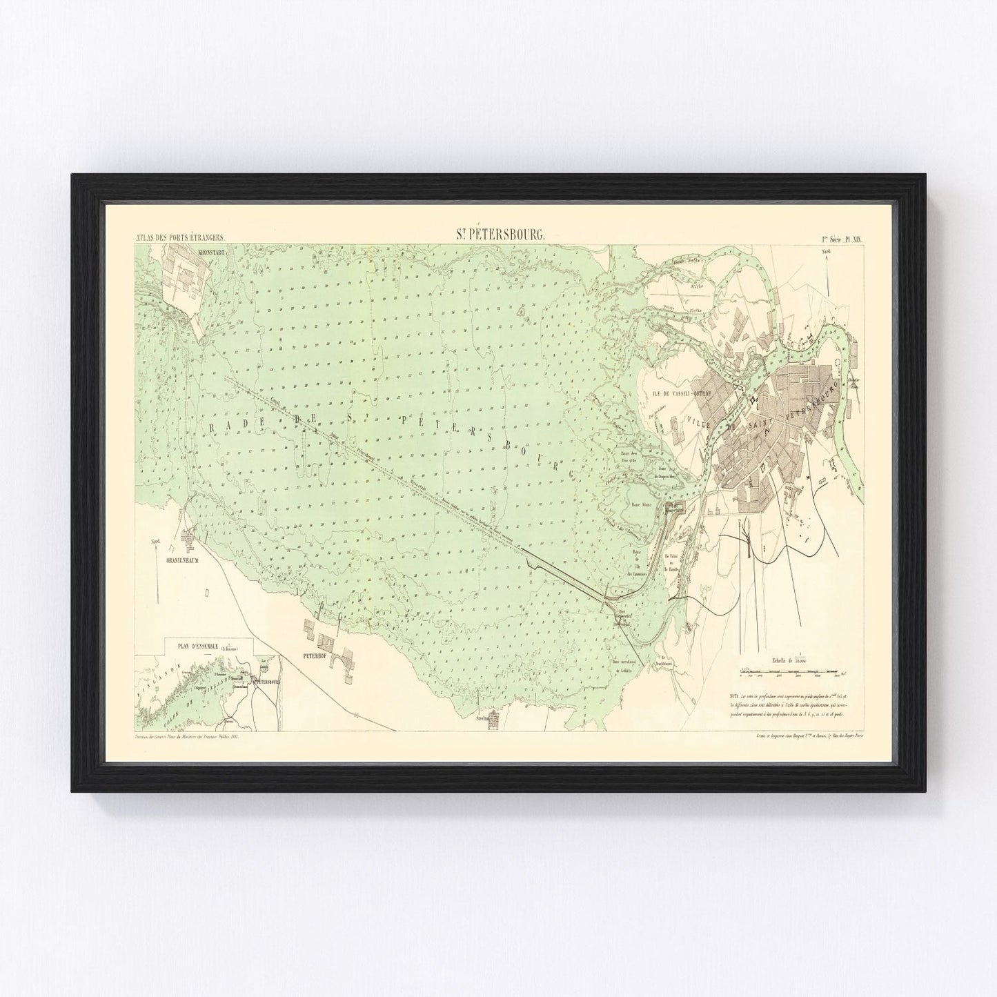 vintage map of Saint Petersburg, Russia, 1884