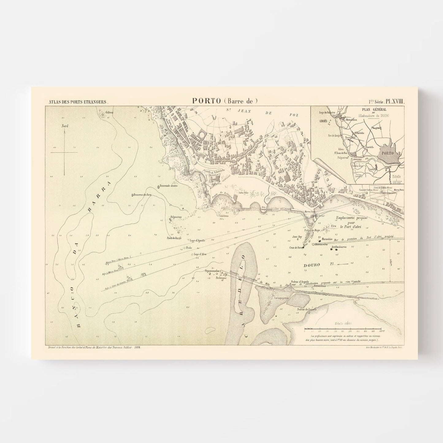 Vintage Map of Porto, Portugal, 1884