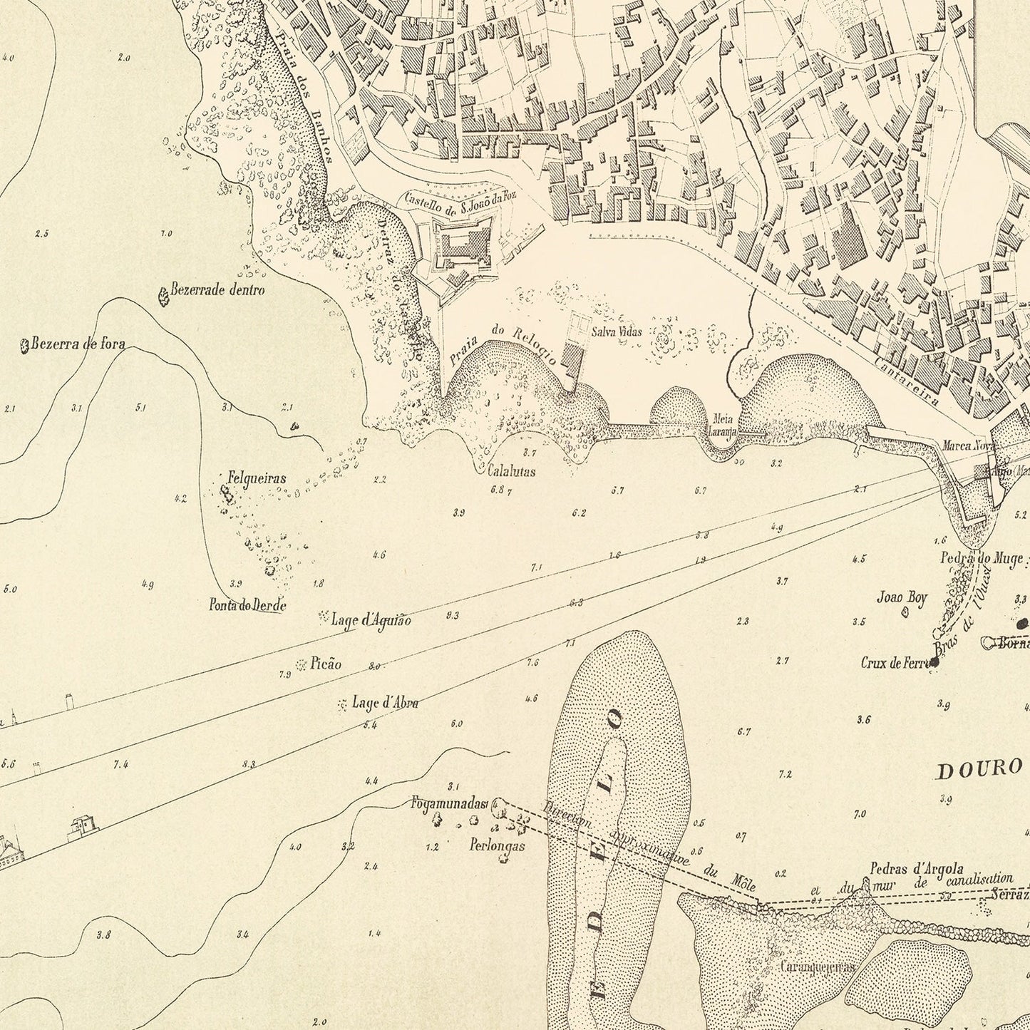 Vintage Map of Porto, Portugal, 1884