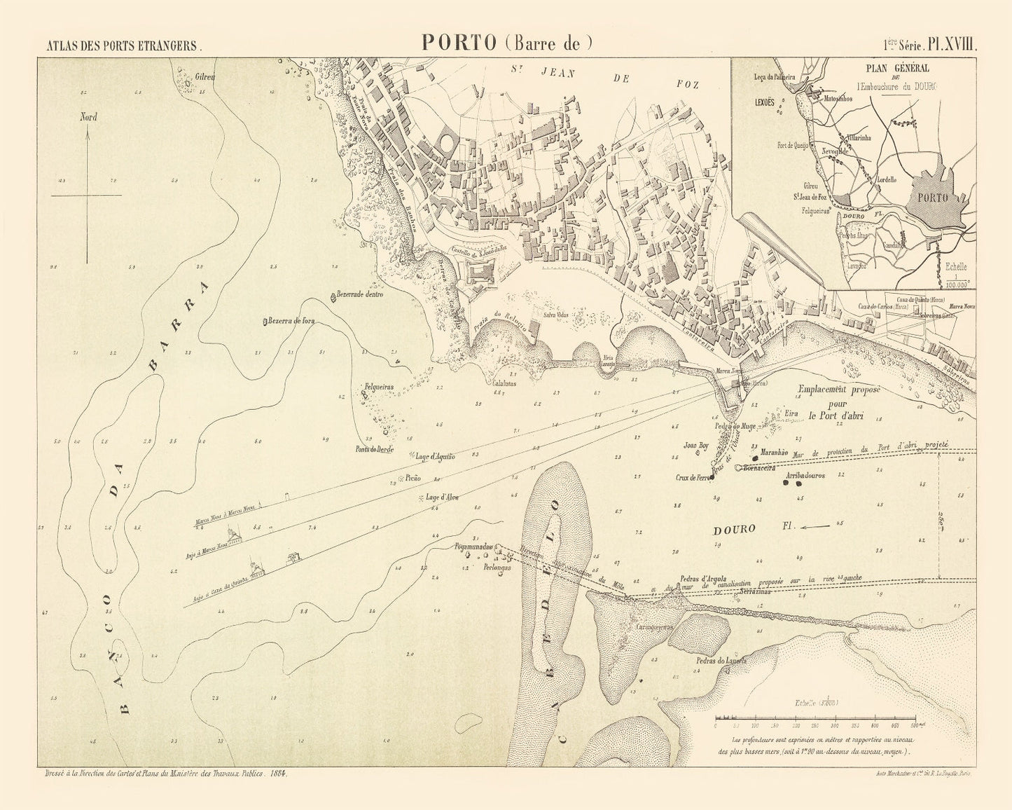 Vintage Map of Porto, Portugal, 1884