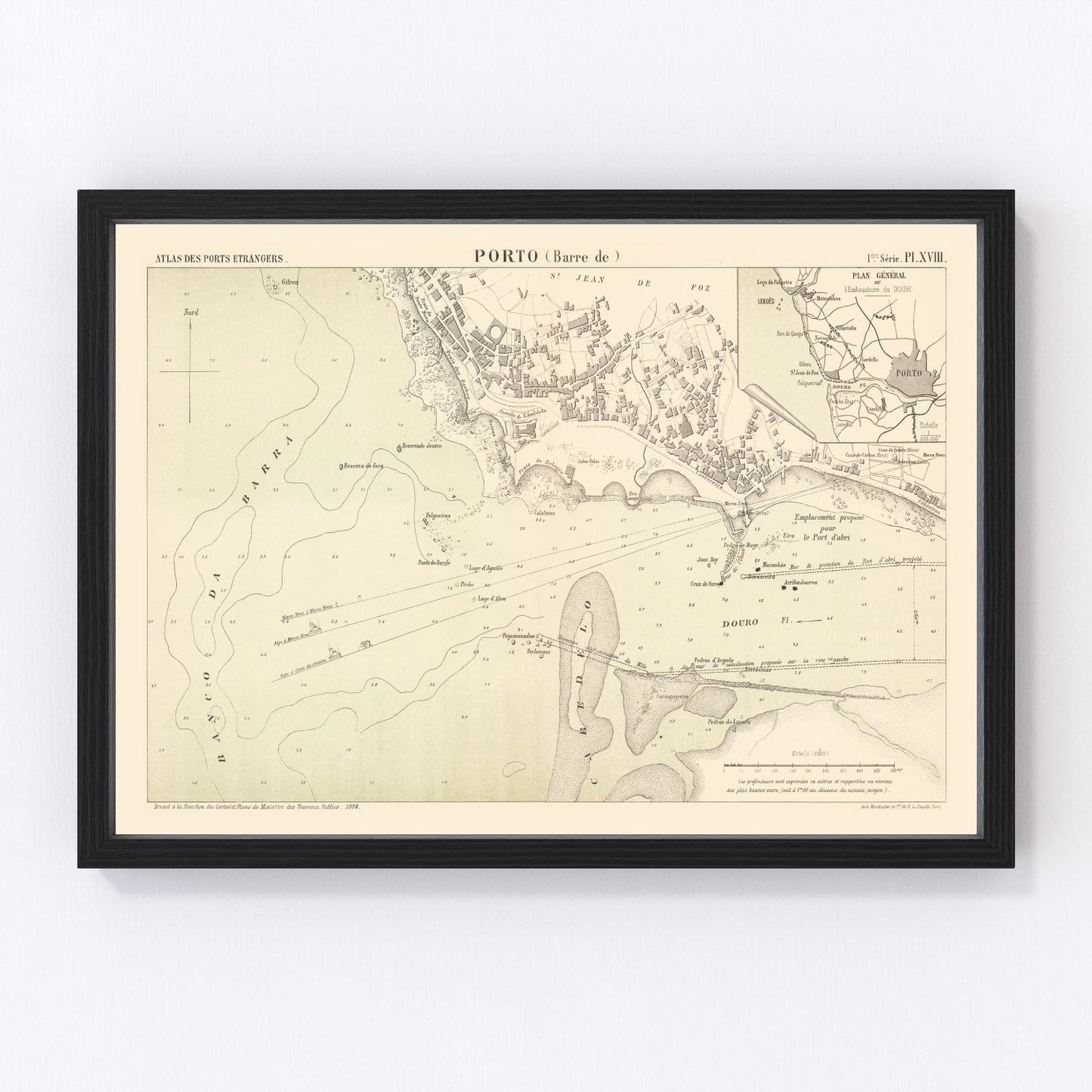 Vintage map of Porto, Portugal, 1884