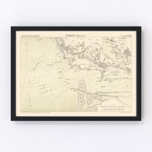Vintage map of Porto, Portugal, 1884