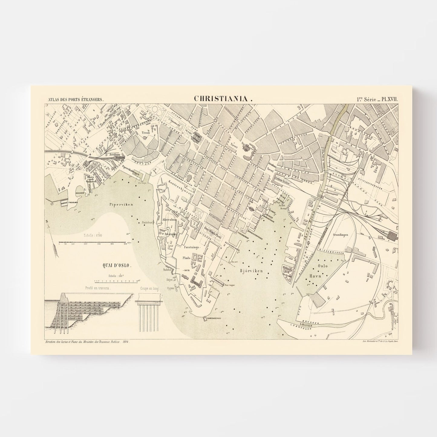 Vintage Map of Copenhagen, Denmark, 1884