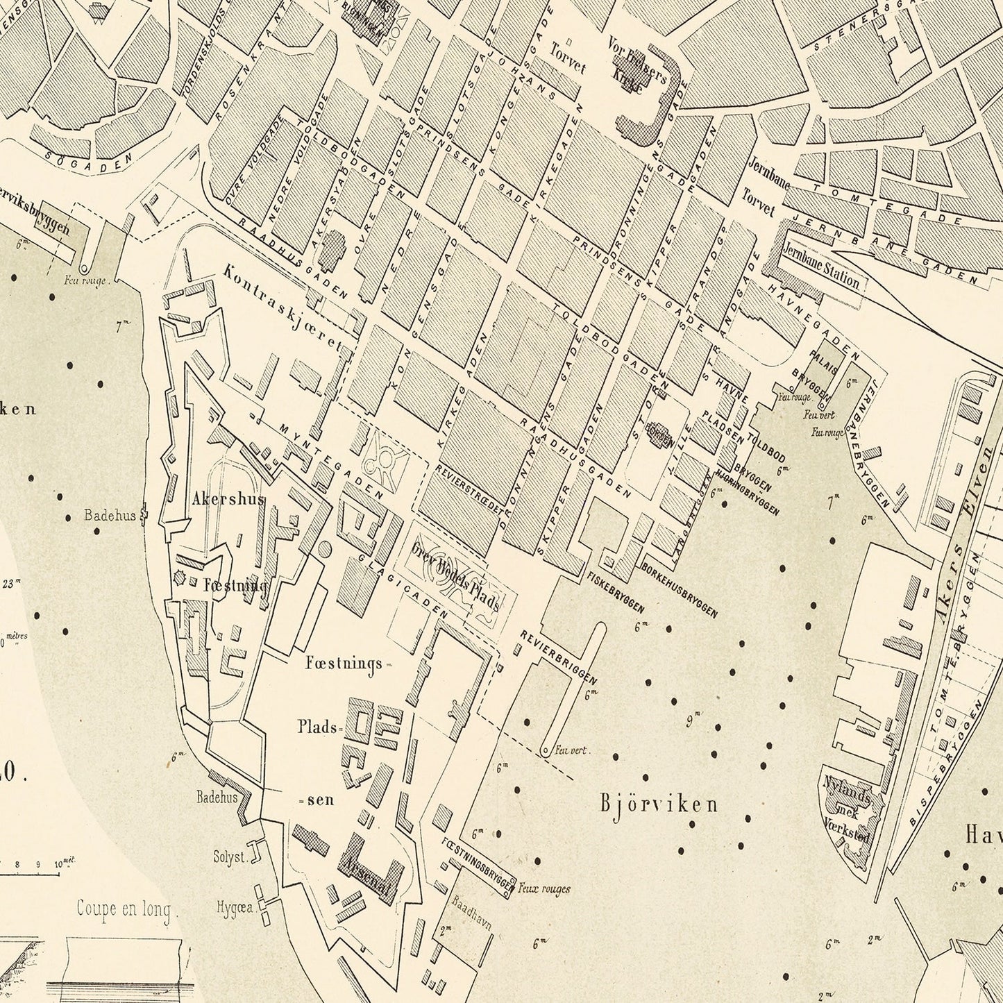 Vintage Map of Copenhagen, Denmark, 1884