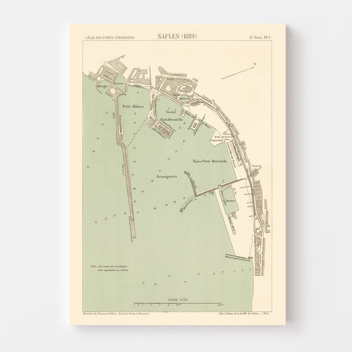 Vintage Map of Naples, Italy, 1889