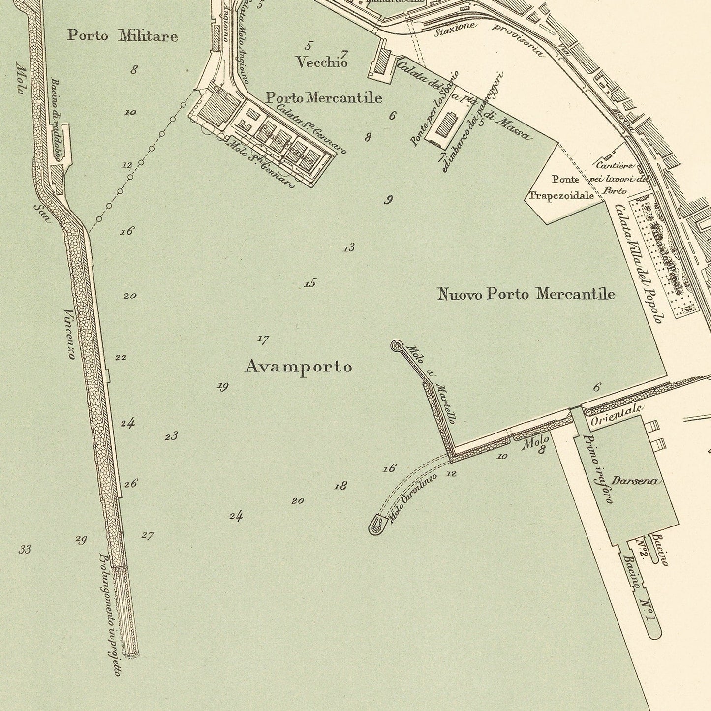 Vintage Map of Naples, Italy, 1889