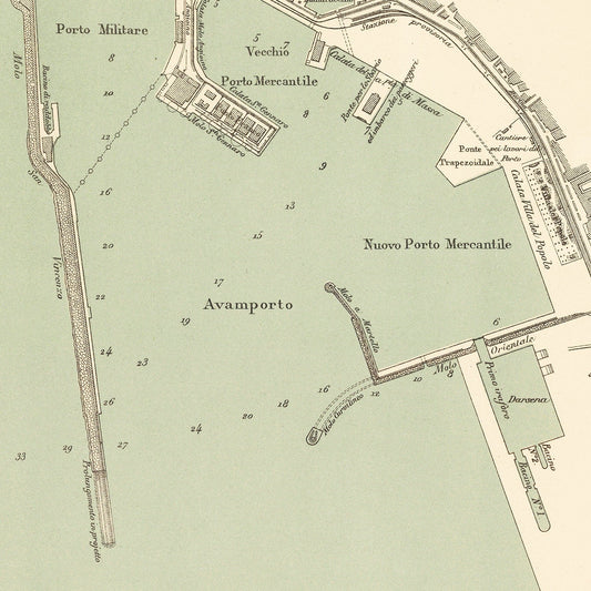 Vintage Map of Naples, Italy, 1889