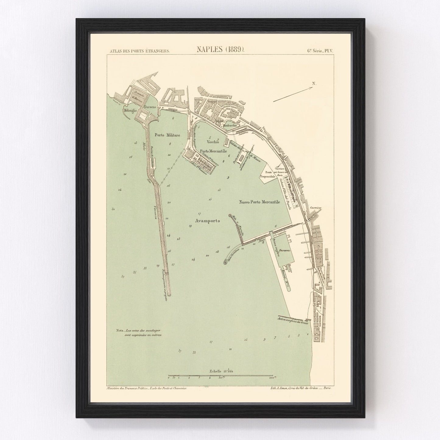 Vintage map of Naples, Italy, 1889