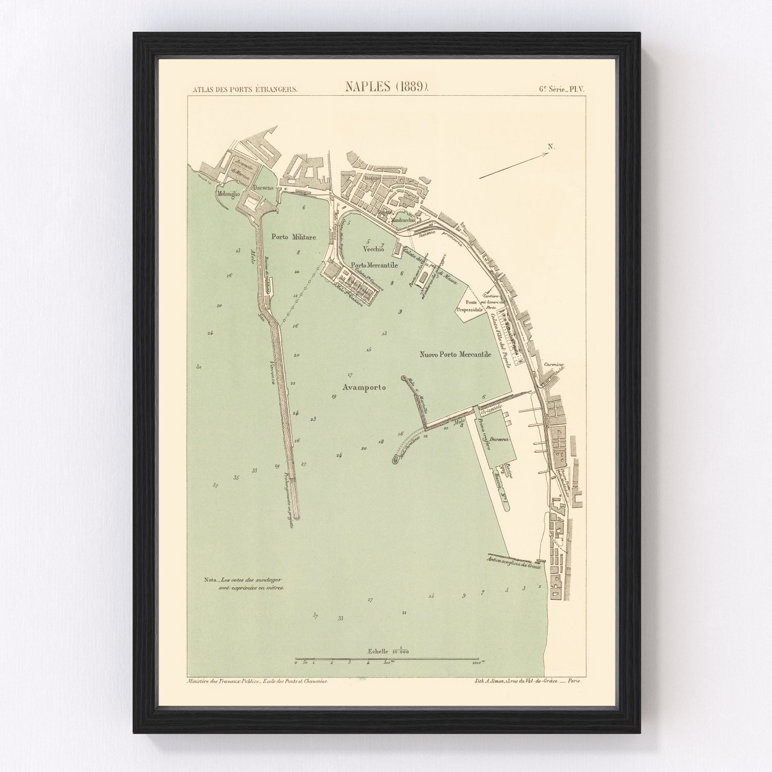 Vintage map of Naples, Italy, 1889