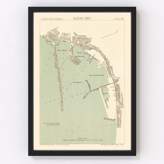 Vintage map of Naples, Italy, 1889