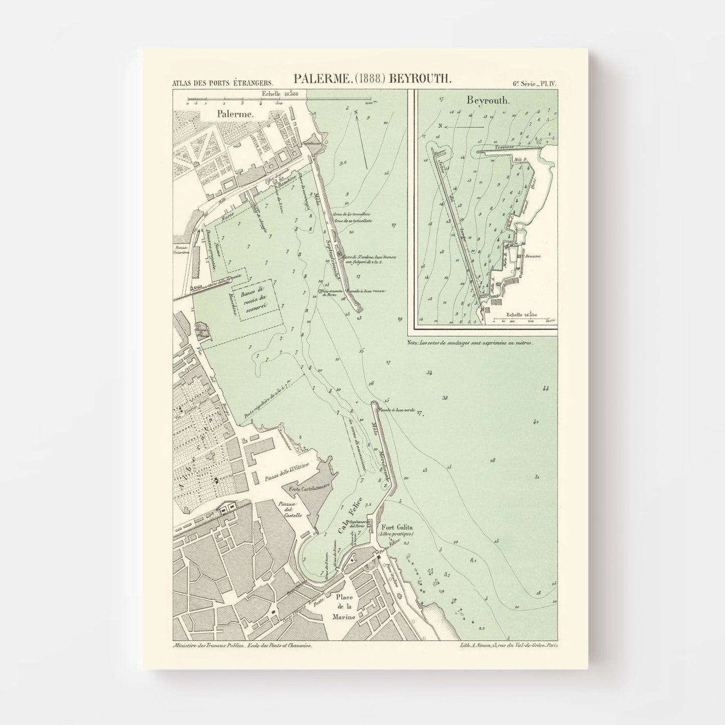 Vintage Map of Palermo, Italy, 1888