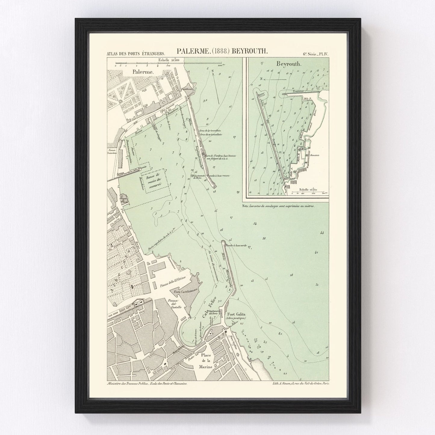Vintage map of Palermo, Italy, 1888