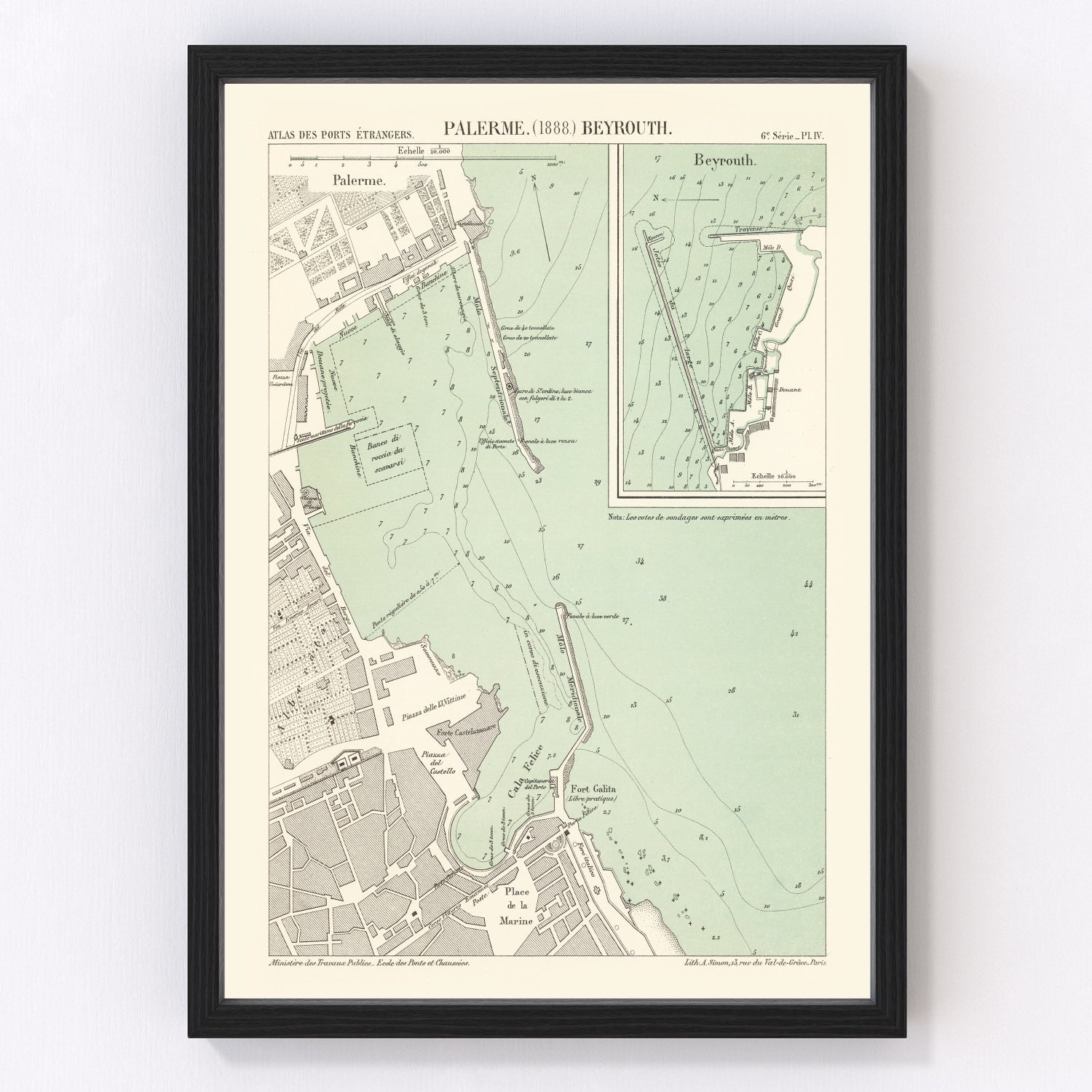 Vintage map of Palermo, Italy, 1888