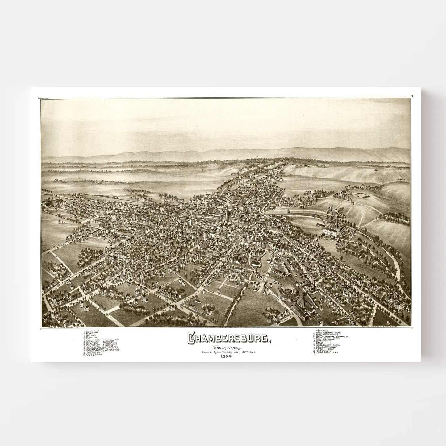 Vintage Map of Chambersburg, Pennsylvania, 1885