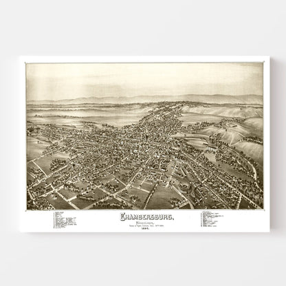 Vintage Map of Chambersburg, Pennsylvania, 1885