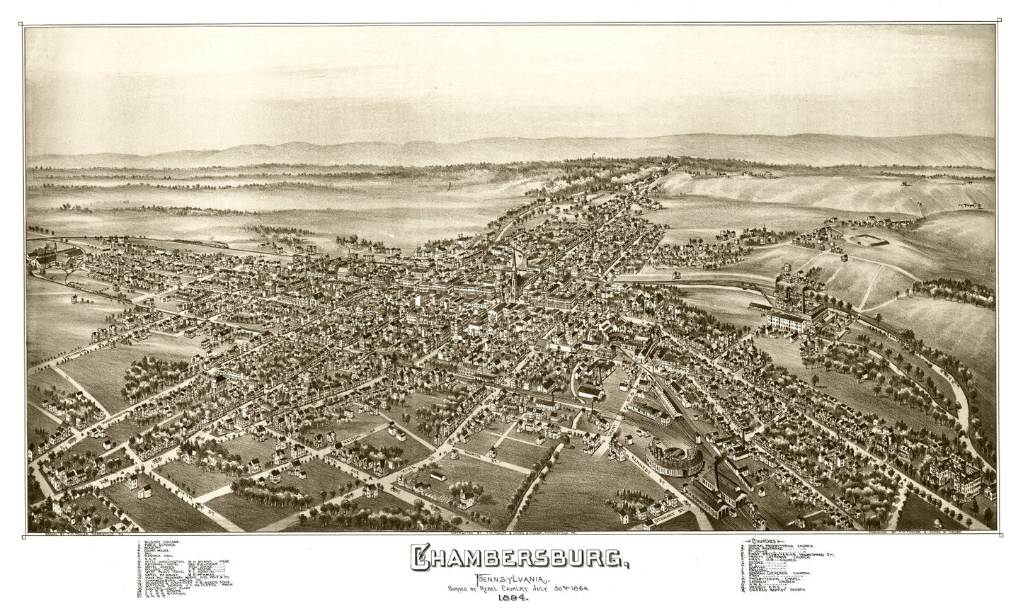 Vintage Map of Chambersburg, Pennsylvania, 1885