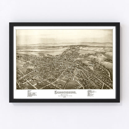 Vintage map of Chambersburg, Pennsylvania, 1885, Franklin County borough