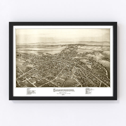 Vintage map of Chambersburg, Pennsylvania, 1885, Franklin County borough