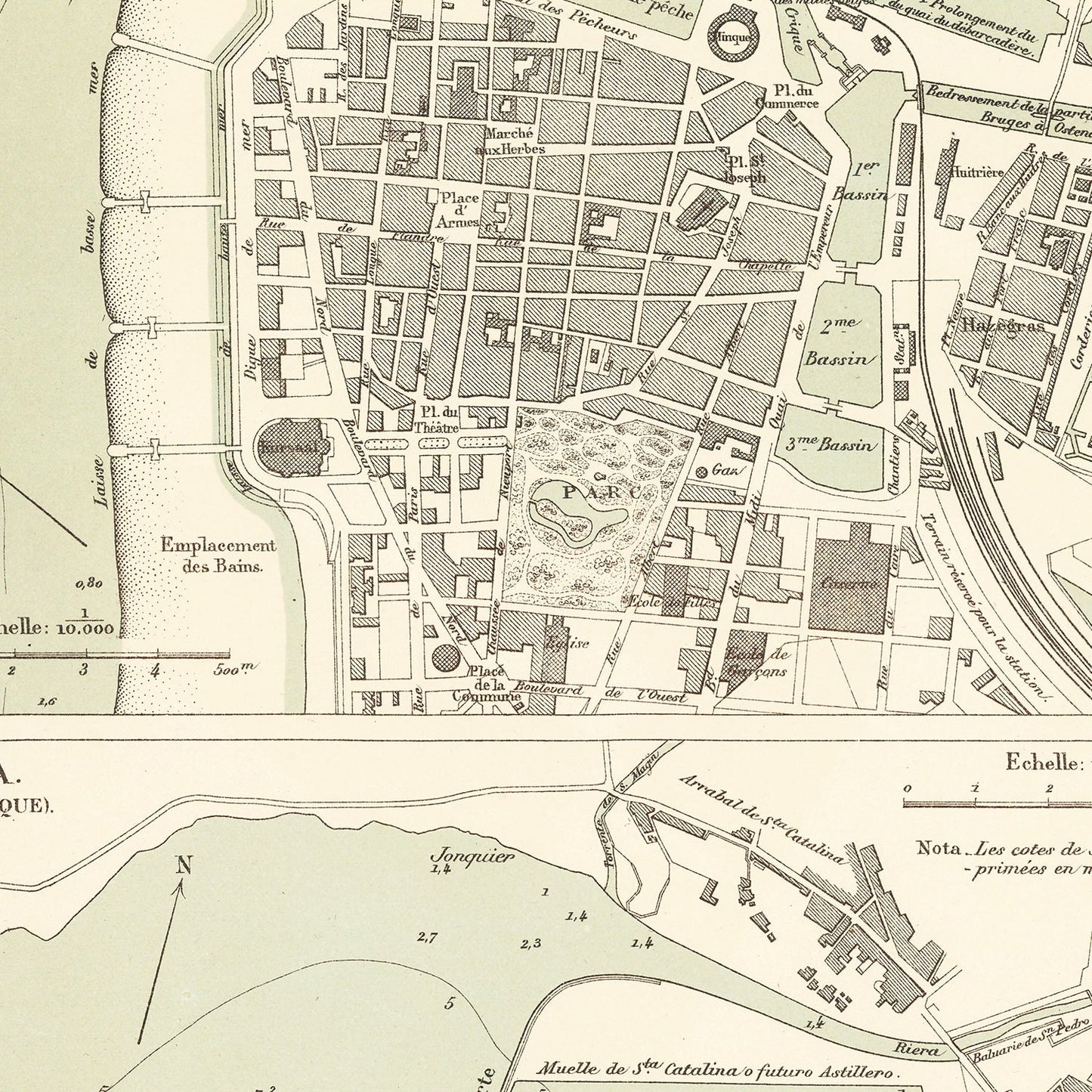 Vintage Map of Ostend, Belgium, 1889