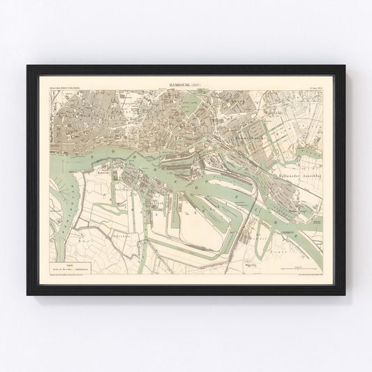Vintage map of Hamburg, Germany, 1889