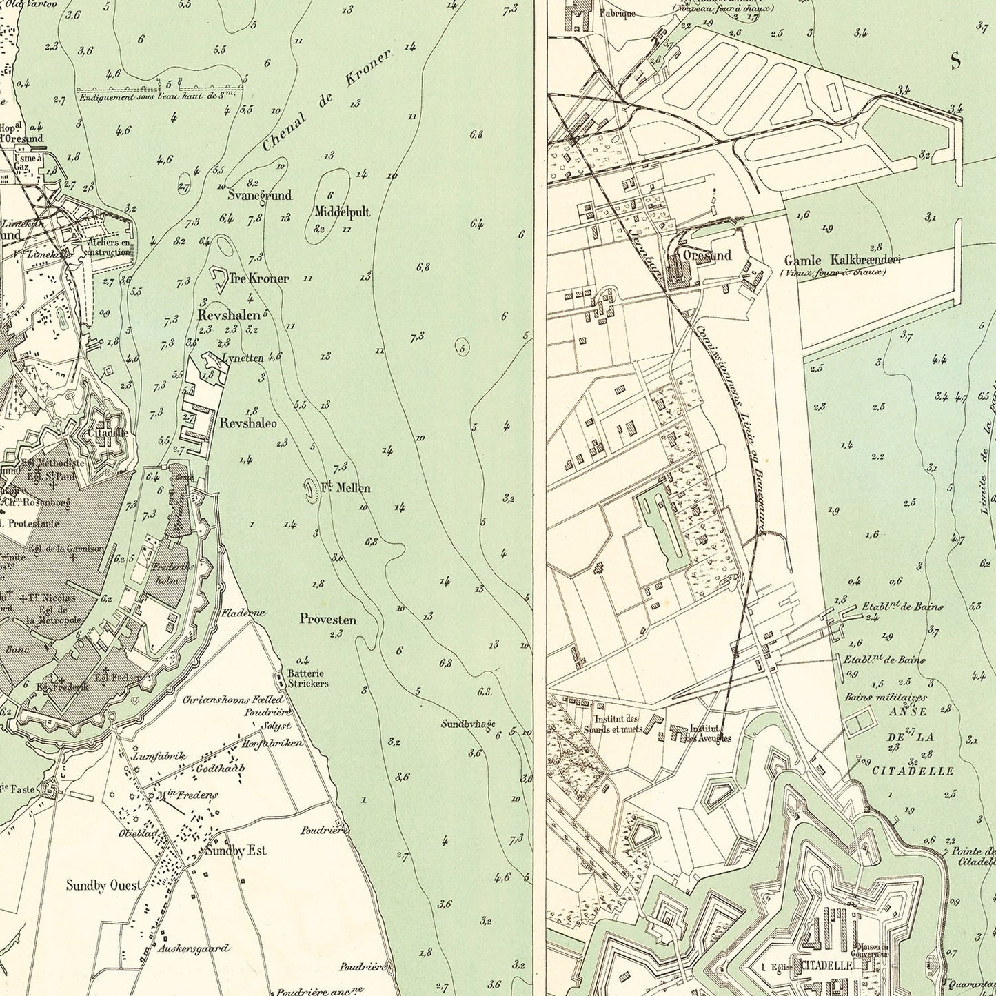 Vintage Map of Copenhagen, Denmark 1888