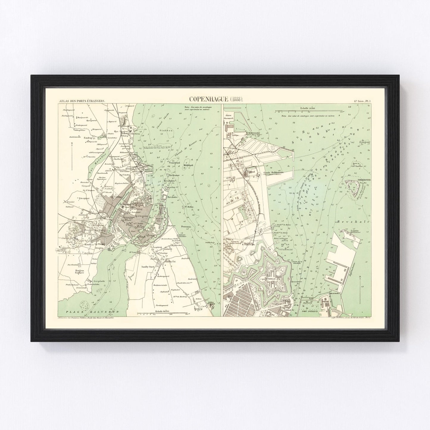 Vintage map of Copenhagen, Denmark, 1888