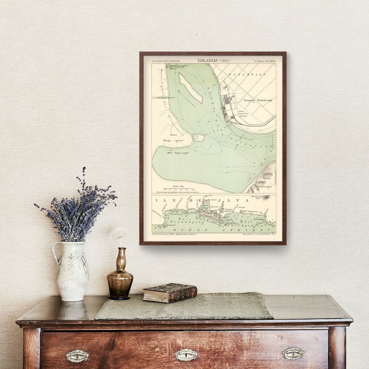 Vintage Map of Cilacap, Indonesia, 1888