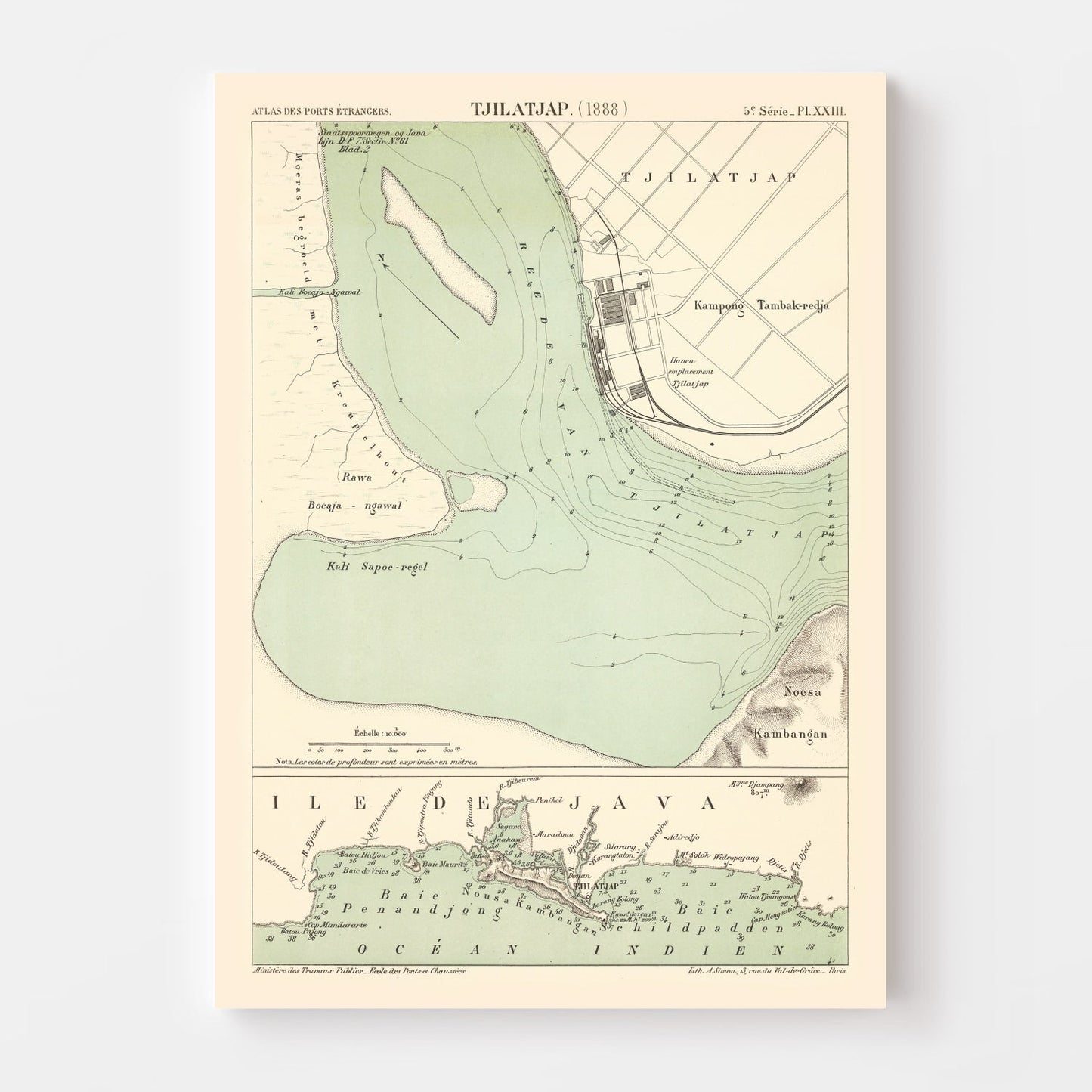 Vintage Map of Cilacap, Indonesia, 1888