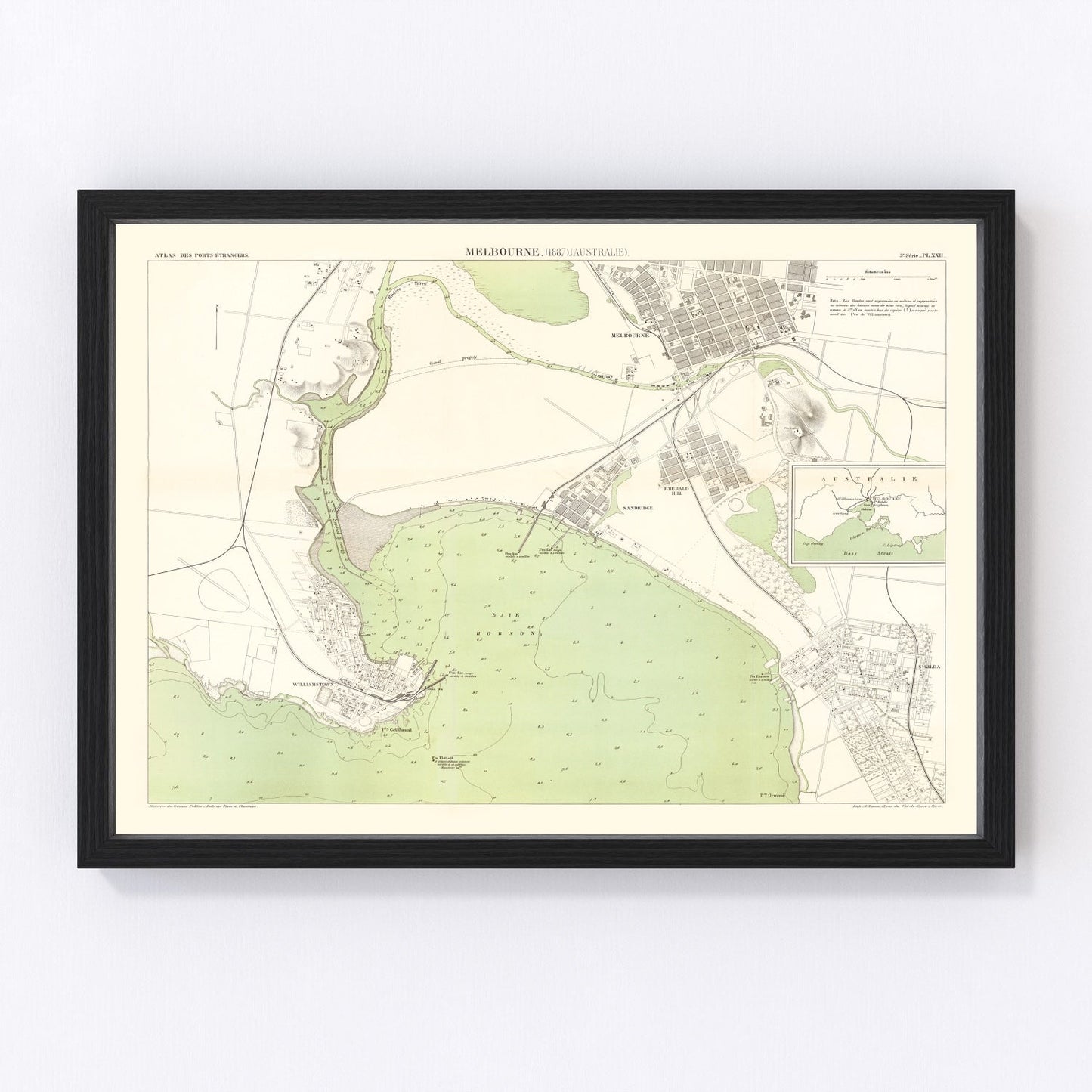 Vintage map of Melbourne, Australia, 1887