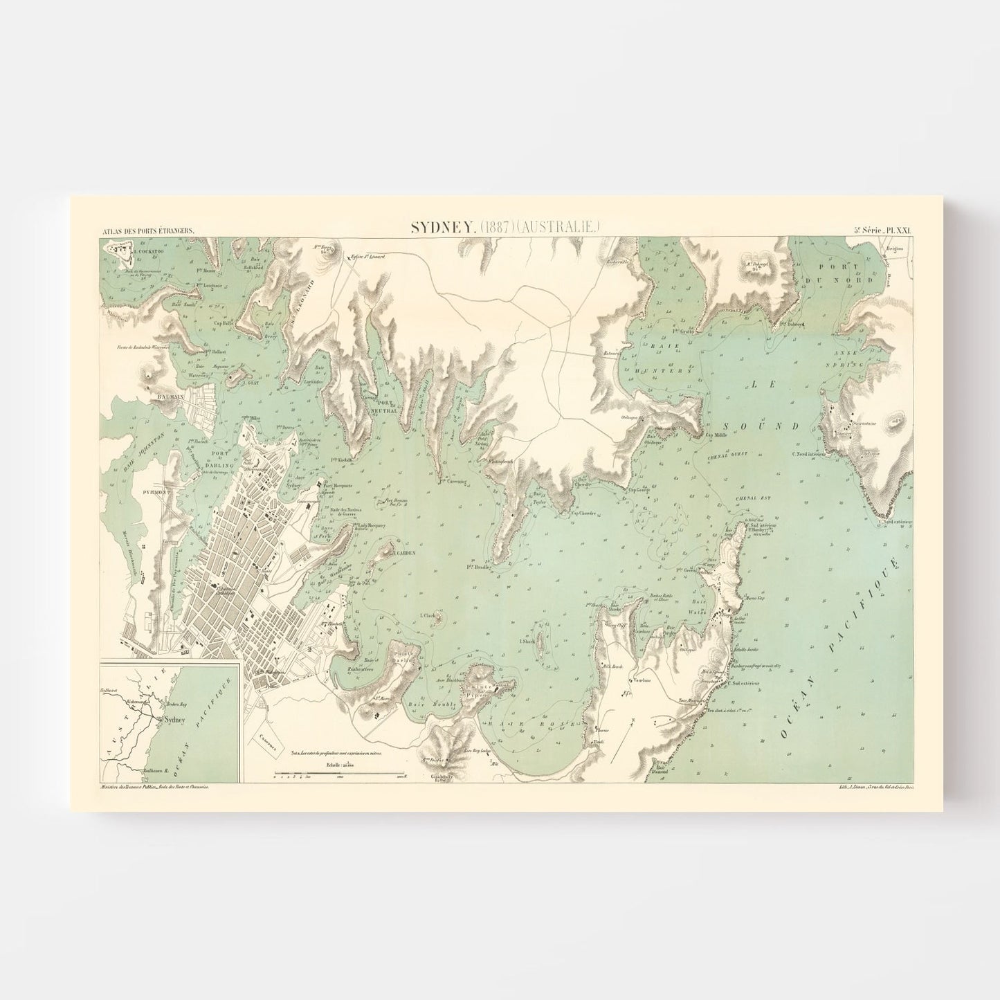 Vintage Map of Sydney, Australia, 1887