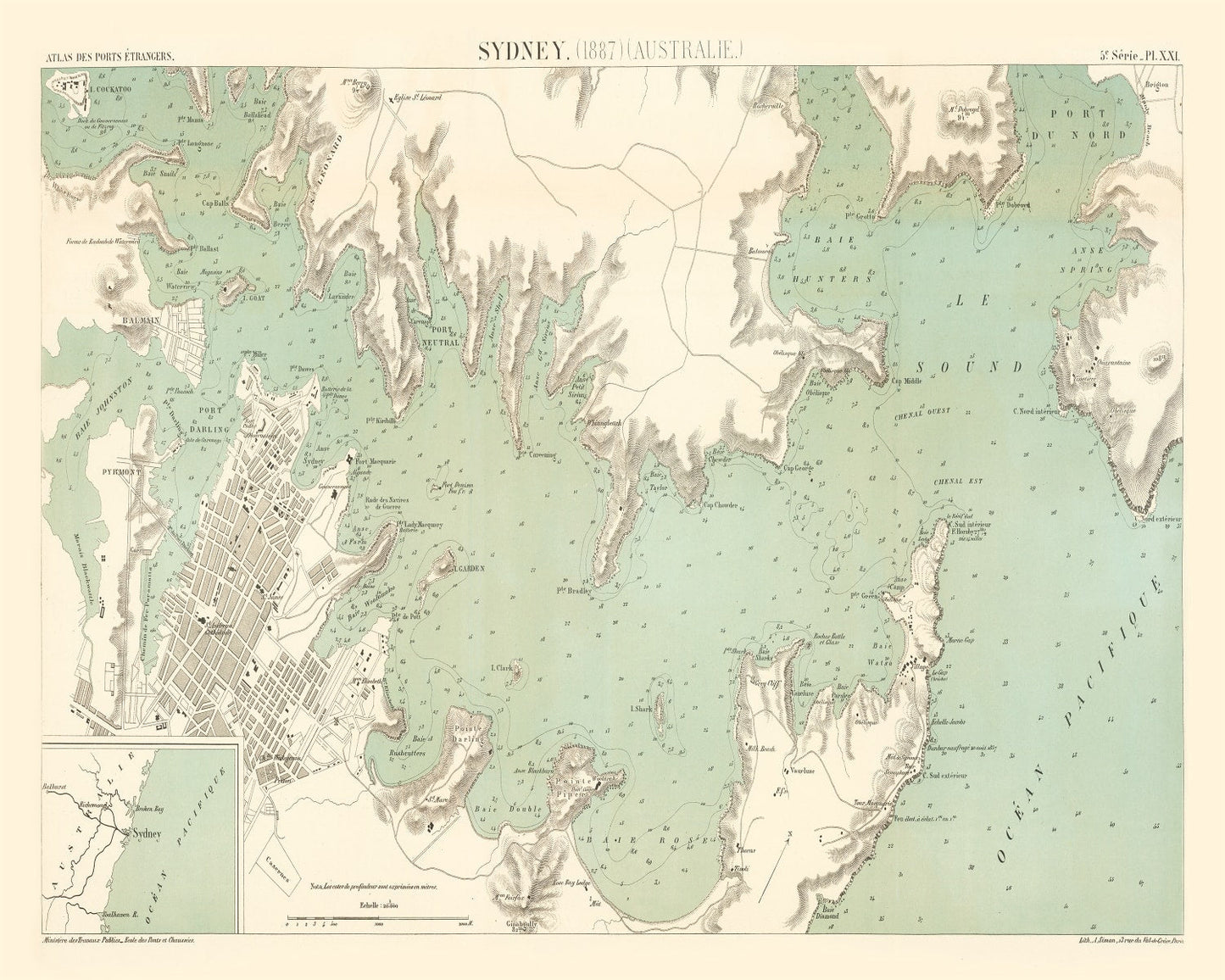 Vintage Map of Sydney, Australia, 1887