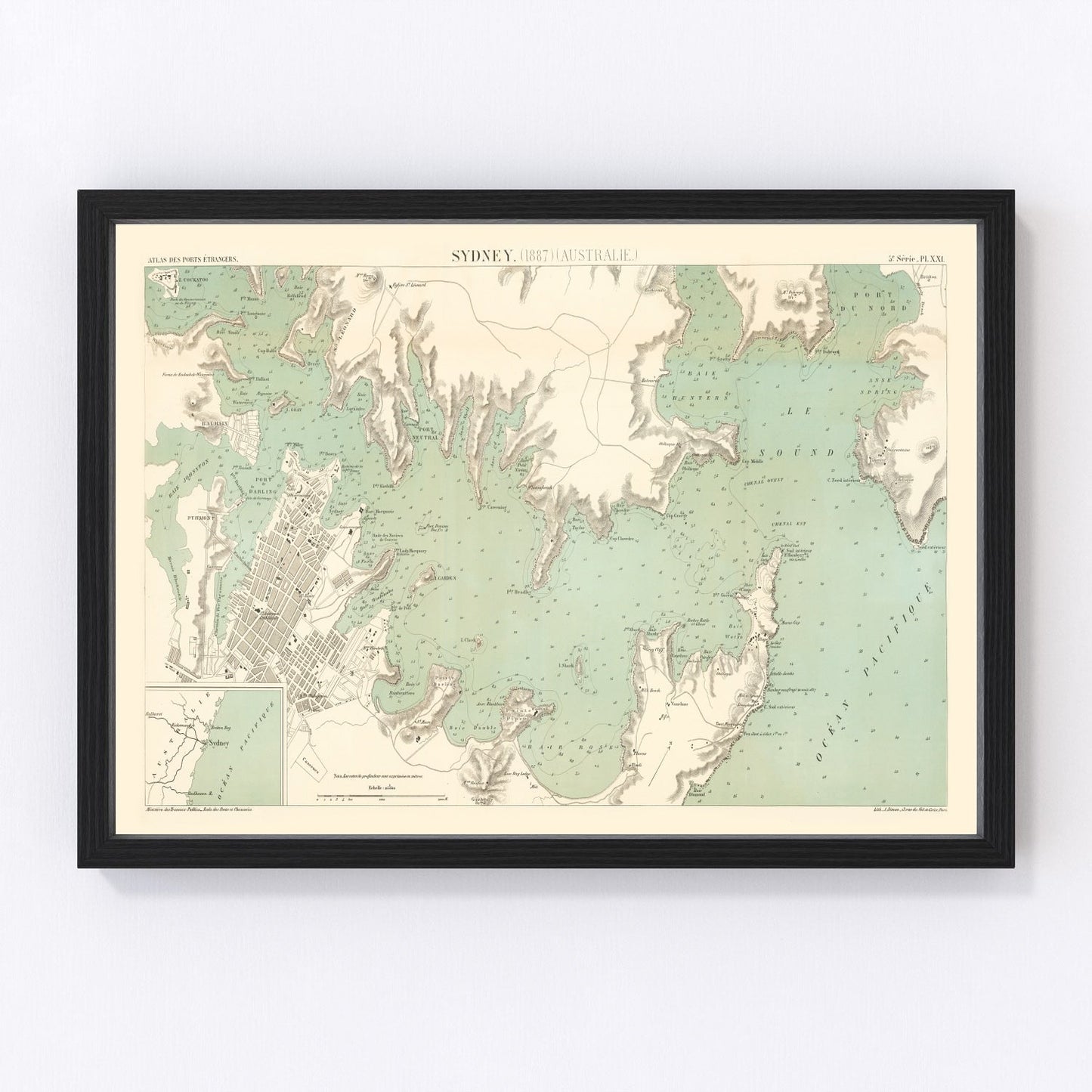 Vintage map of Sydney, Australia, 1887